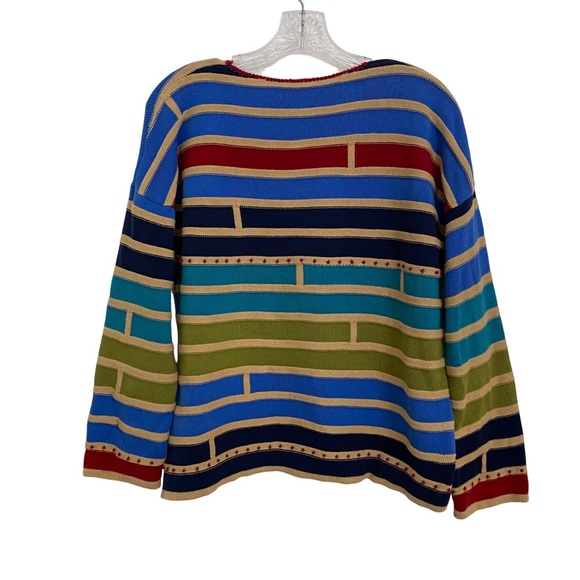 Gundrun Sjoden Striped Knit Sweater Small Organic Cotton Colorful Holiday - Picture 3 of 7